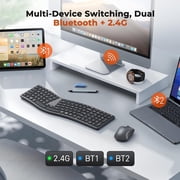 Meetion Ergonomic Split Keyboard & Mouse, S-Curve, 2.4G Bluetooth, Rechargeable for Win/Mac - Black