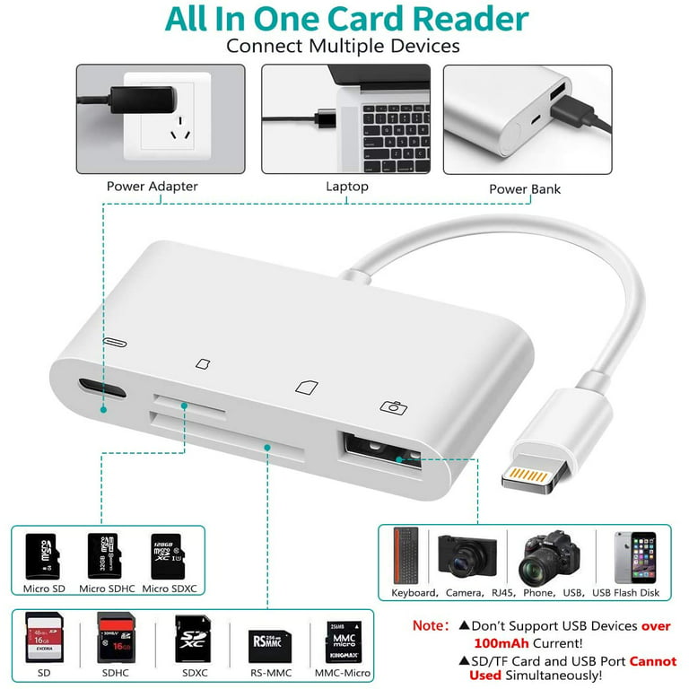 4 in 1 to Card Reader Adapter USB Camera Micro SD Memory Slot for iPhone  iPad