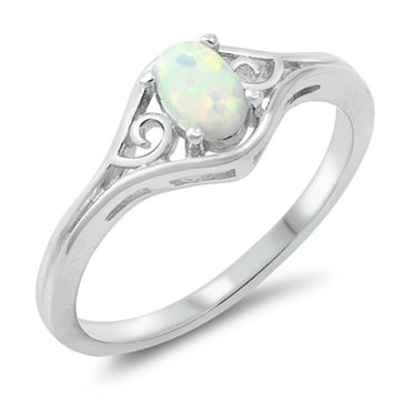 Sixtyshades Created Oval White Opal Rings 925 Sterling Silver Gemstone ...