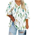 thumbnail image 4 of Women's Plus Size Tops V-Neck 3/4 Sleeve Printed Loose Fit for Summer Fall Casual​​ Blouse, 4 of 5
