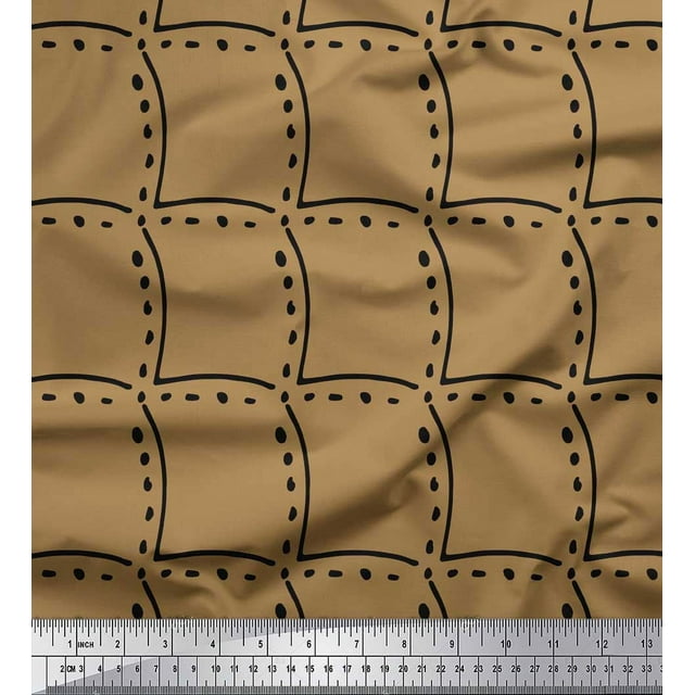Soimoi Brown Poly Georgette Fabric Tendril & Abstract Decor Fabric Printed Yard 42 Inch Wide