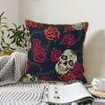 thumbnail image 6 of Kll Roses Skulls Decorative Throw Pillow Covers Velvet Soft For Couch Sofa Bedroom Living Room Outdoor -16"X16", 6 of 8