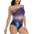 thumbnail image 3 of Rateoe Planets Stars And Galaxies1 Pattern Women One Piece Swimsuits Tummy Control One Shoulder Bathing Suits Ruffle Swimwear-X-Large, 3 of 6