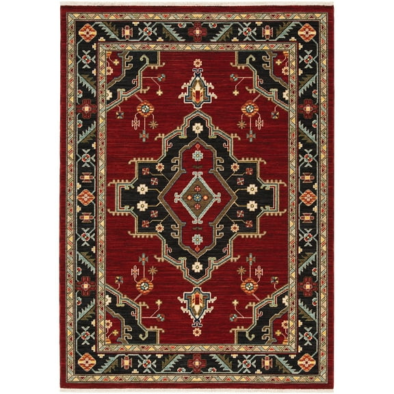 Moretti Overture Area Rug 092R6 Traditional Red Rings Petals 5' 3" x 7' 6" Rectangle