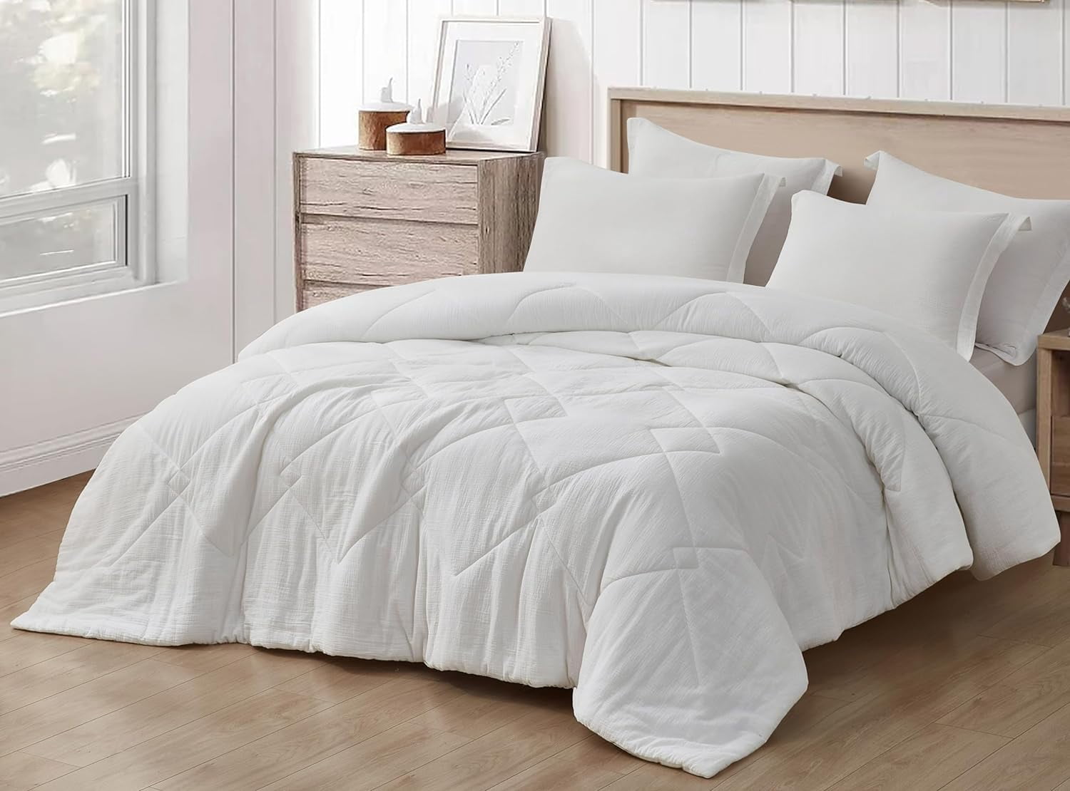 Chezmoi Collection Skye 3-Piece 100% Cotton Muslin Thin Comforter Set Oversized King, White Reversible Soft Washed Cotton Gauze Breathable Lightweight Summer Blanket