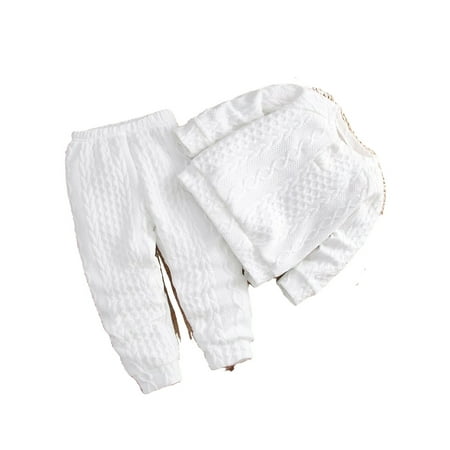 

Casual Plain Round Neck Long Sleeve White Toddler Boy Two-piece Outfits ( Boy s)