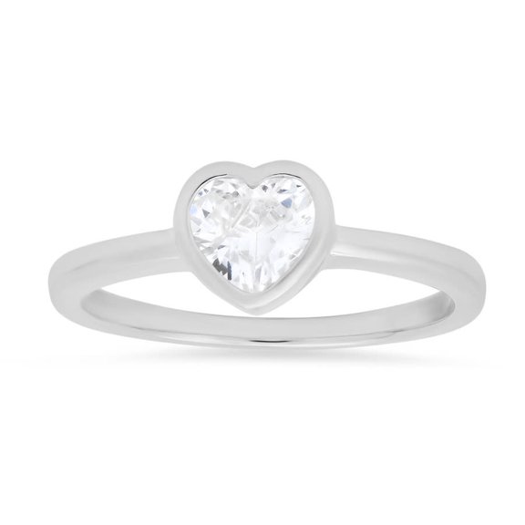 Kylie Harper Sterling Silver Bezel-set Heart Cubic Zirconia CZ Ring