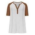 thumbnail image 6 of XUNKUSGA Womens Tops Trendy V Neck Short Sleeve Buttons Going Out Tops Casual Raglan Sleeve T-Shirts for Women Fashion Color Block Women's Blouses S-5XL,Brown, 6 of 8