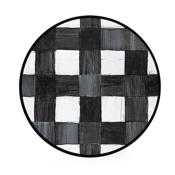 Abstract Black and White Stripe Memory Foam Bath Mat 36" Absorbent Rug with Non Slip Base and 4 Bonus Pads