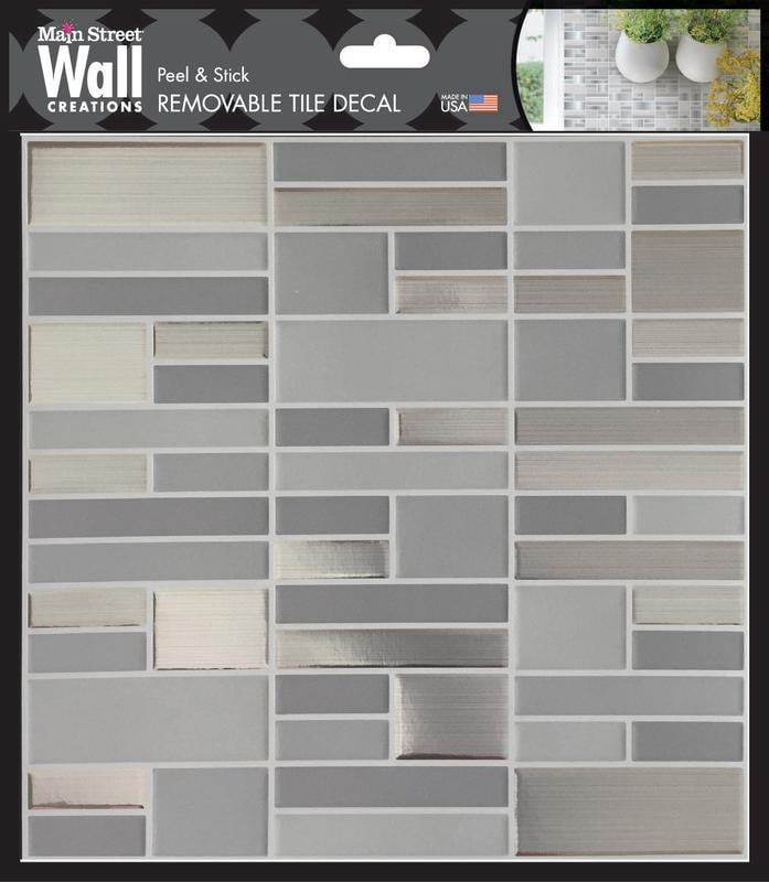 Main Street Peel & Stick Wallpaper Tiles, Silver and Gray, 8 in x 8 in, 24 Pack, Self Adhesive Wall Tiles for Kitchen Backsplash and Home Decor