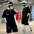 thumbnail image 4 of oqasdz Big Boys Cargo Outfits Short Sleeve Crew Neck T Shirt Multi Pocket and Shorts Soft Cotton Kids Streetwear Casual Clothing Set,Black,Size 5 Y-6 Y, 4 of 4