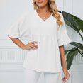thumbnail image 5 of ZyeKqe Blouses for Women Smocked Casual V Neck Shirts Ruffle Half Sleeve baby doll Tops Blouse, 5 of 8