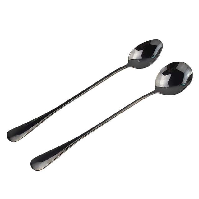 Juego de 2 cucharas de sopa Wosthever de Acero inoxidable con mango largo para café y helado negro