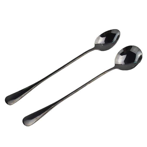 Juego de 2 cucharas de sopa Wosthever de Acero inoxidable con mango largo para café y helado negro