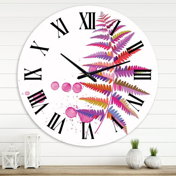 Designart 'Purple Fern' Farmhouse Wall Clock