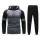 thumbnail image 1 of Sudadera deportiva con capucha y bolsillo de manga larga a rayas con bloques de colores para hombre, 2 piezas, Top + Pantalones, traje Pompotops oipoqjl52053, 1 of 6