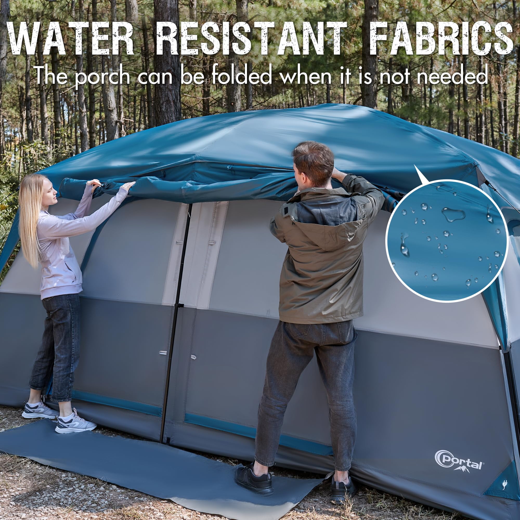 PORTAL Family Camping Tent for 6/8/10 People with Porch Tall Height Good Ventilation Water Resistant Ideal for Outdoor Camping Backyard