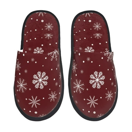 Balery Romantic white snowflakes Slient Indoor Furry Fleece Comfort House Shoes Soft Non-Slip Home Shoes Cotton slippers House Slippers-- Large