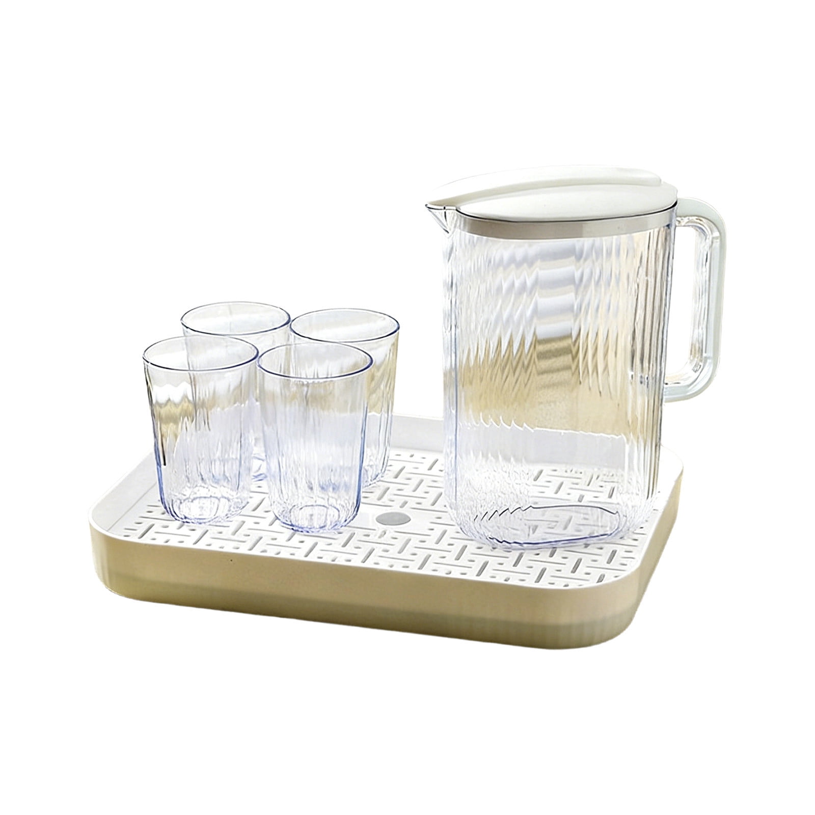 2000ML Large Capacity Cold Water Pitcher and Cup Tray Set Plastic Teapot and Fruit Tea Set Clear Beverage Jug with Drinking Utensils for Iced Tea Lemonade Party Barbecue Home Office