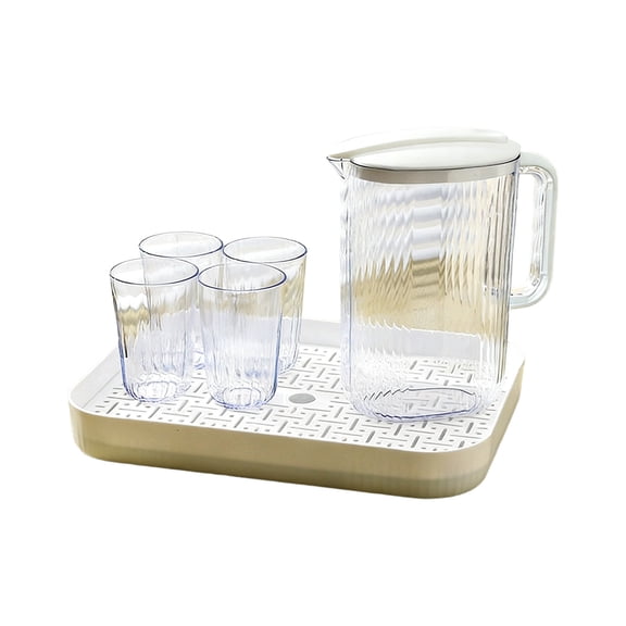 2000ml Cold Water Pitcher with Tray and Cups Set, Plastic Beverage Dispenser for Home, Jug for Fruit Tea, Lemonade, and Iced Drinks, BPA-Free