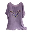 thumbnail image 1 of Blusas de Manga Corta para las Mujeres Mezcla de Lino de Ajuste Suelto Top de Bordado, Blusas para las Mujeres Casual, 1 of 3