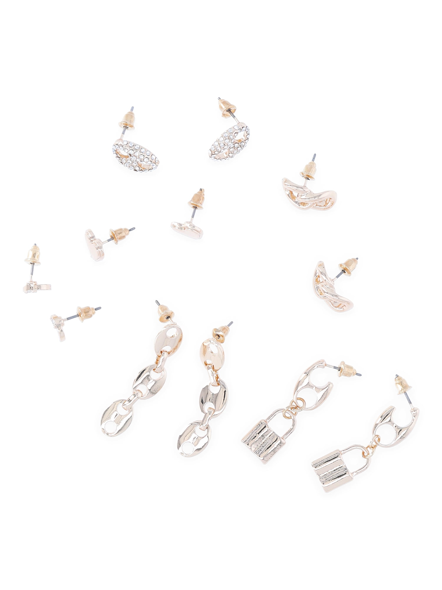 No Boundaries Gold- and Silver-Plated Mariner and Heart Earrings Set, 6-Pack, Women's