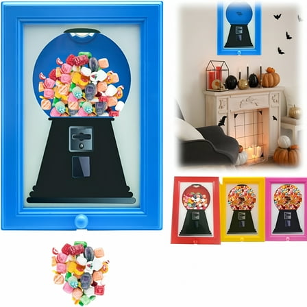BESTSKY Candy Dispenser Picture Hanging Candy Frame,Gumball Machine In A Frame,Handy Fast Distribution Candies,Nuts,Dog&Cat Treats,Suitable For Birthday&Holiday Gifts (blue)