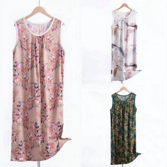 ATENAR Womens Nightgown,Crew Neck,Nightgowns for Women,Sleeveless,Soft,Moisture Wicking,Printed,Red,5XL(US:18)