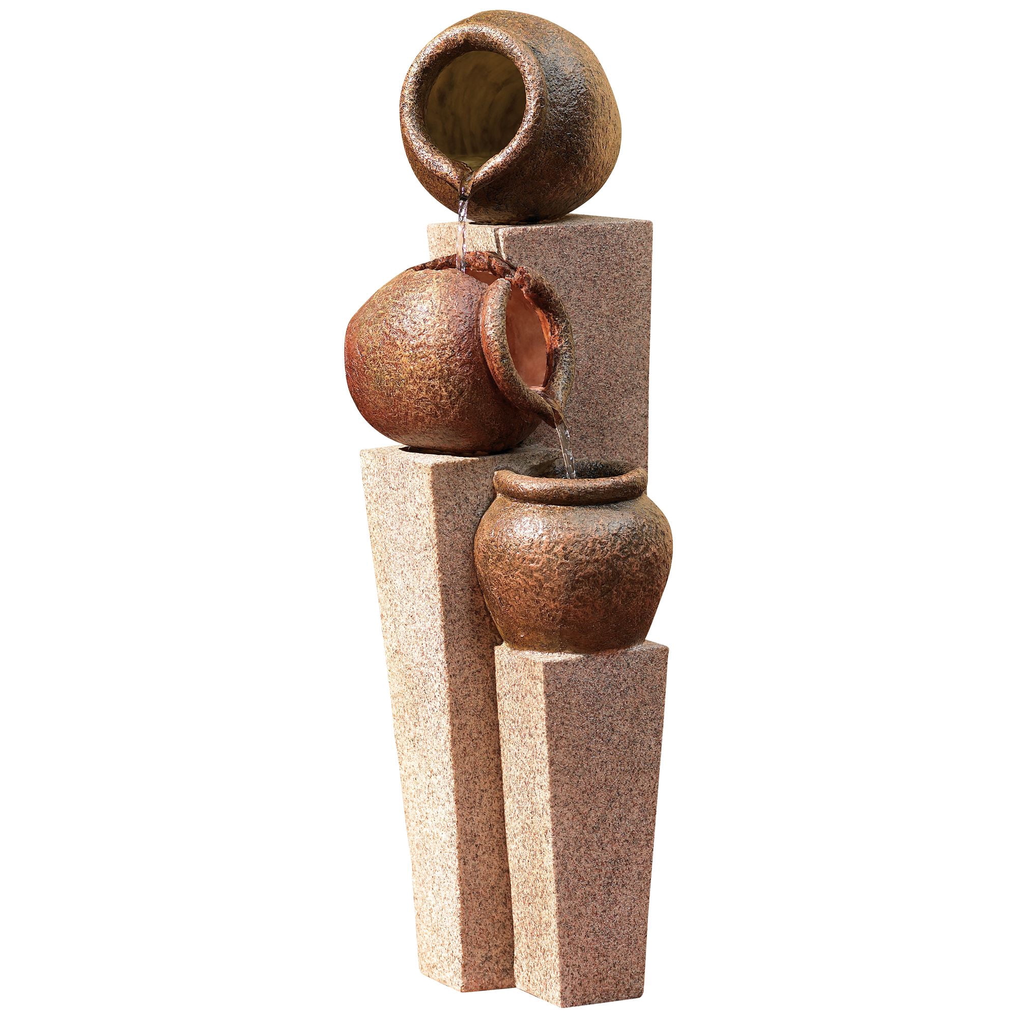 Three Jug and Pillar 35 1/2" High Large Rustic Indoor Outdoor Decor Faux Stone Floor Fountain Cascade Flow