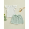 thumbnail image 2 of Suealasg Toddler Girls Summer Outfits 6M 1T 2T 3T Kids Girls Fly Sleeve Ribbed Tops with Bow Tweed Mini Skirt Set 2Pcs Baby Girls Clothes Set, 2 of 9