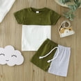 thumbnail image 4 of LNMQLPDBS Baby Boy Color Block Outfit Infant Summer Clothes Short Sleeve Cute Patchwork T-shirt and Elastic Waist Shorts Set Toddler Clothes, 4 of 4