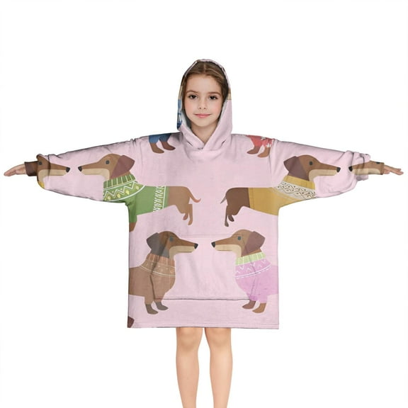 Colorful Funny Dachshund Blanket Hoodies for Kids 6-13YR Oversize Wearable Blanket Hoodies for Boys Girls Teens