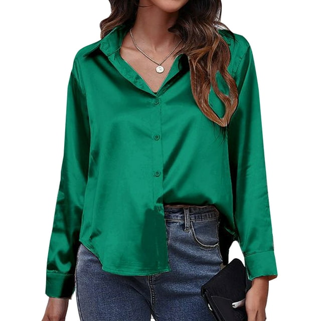 Innerwin Hauts Col à Revers Chemises Femmes Travail Boutonné Blouse à Simple Boutonnage Vert P