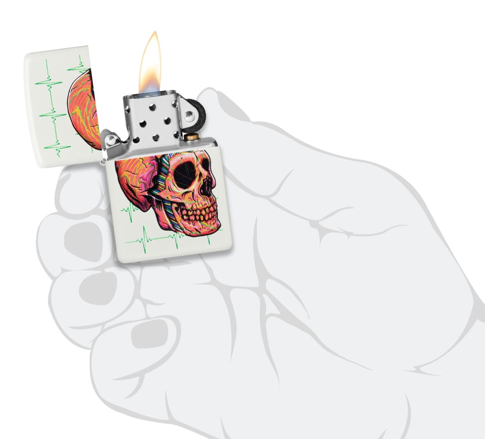 Zippo Cyber Skull Design White Matte Pocket Lighter