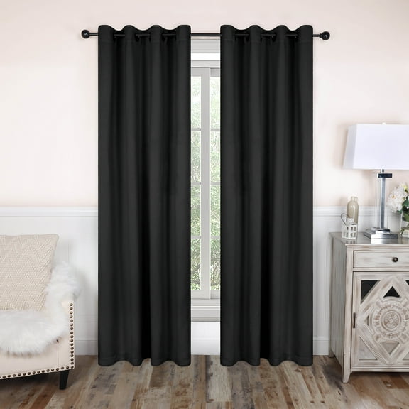 Bkue Nile Mills Modern, Classic Solid Semi Blackout Curtains, Set of 2, 52" x 72", Black