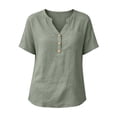 thumbnail image 6 of Rciityk Women's T Shirts Cotton Linen V Neck Short Sleeve Tops Solid Color Loose Fit Summer Tunic Shirts with Chest Pocket, 6 of 7