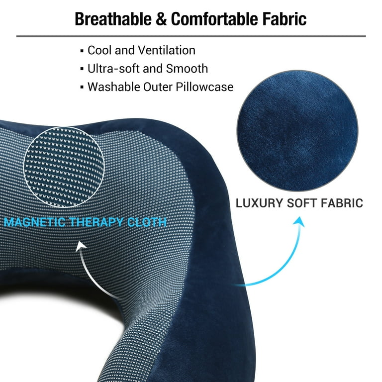 Power of Nature Travel Pillow Luxury Memory Foam Neck & Head Support Pillow  Soft Sleeping Rest Cushion for Airplane Car & Home Best Gift Dark Blue 