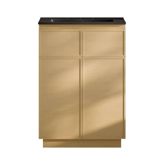 St. Tropez 24" Freestanding Bathroom Vanity in Natural Oak with Black 3-Hole Widespread Sink Top