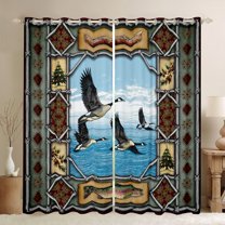 jejeloiu Wild Mallard Duck Black Out Curtains,Retro Aztec Geometric Curtains Pack of 2 (42x63 Each),Rustic Pine Tree Bedroom Curtains For Men Women,Ultra Soft Home Decor