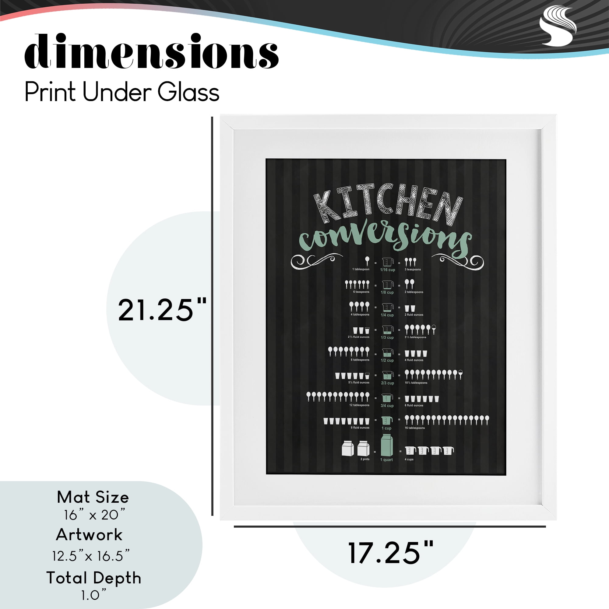Kitchen Conversions Black & Green White Framed Print Under Glass, design by Lettered and Lined