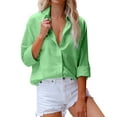 thumbnail image 2 of Womens Summer Tops, 2024 Workout Dressy Casual Blouses T Shirts Fashion Lmitation Cotton And Slub Long Sleeve Pocket Button Tee Popular Blouse Tops(S 3Xl) Green, 2 of 8