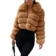 thumbnail image 3 of loveimgs Abrigo de piel sintética mullida para mujer, chaqueta recortada, chaqueta acolchada con cremallera, chaqueta de peluche cálida y difusa para invierno, 3 of 5