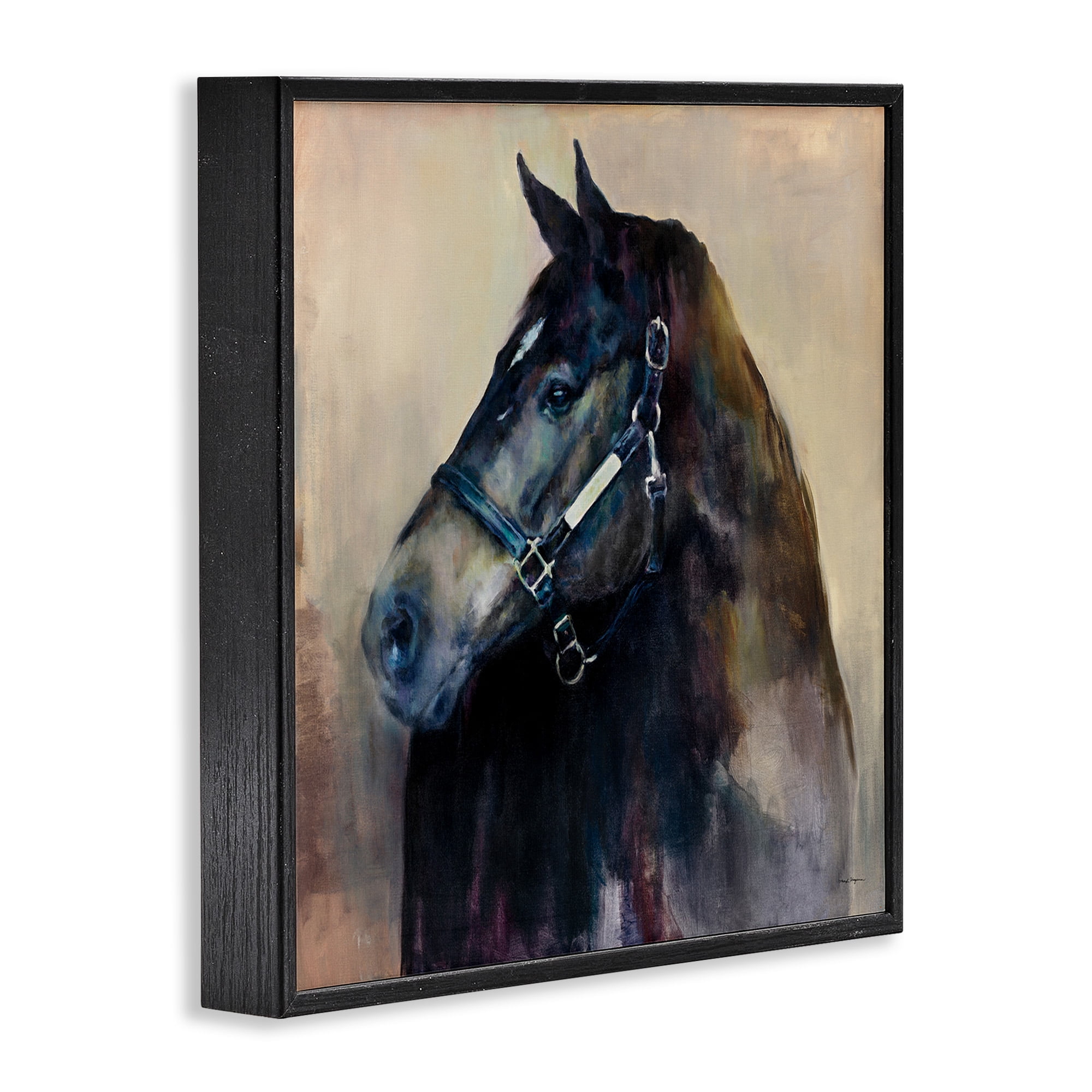 Stupell Industries Black Horse Riding Harness Watercolor Animals & Insects Painting Black Framed Art Print Wall Art, 24 x 24