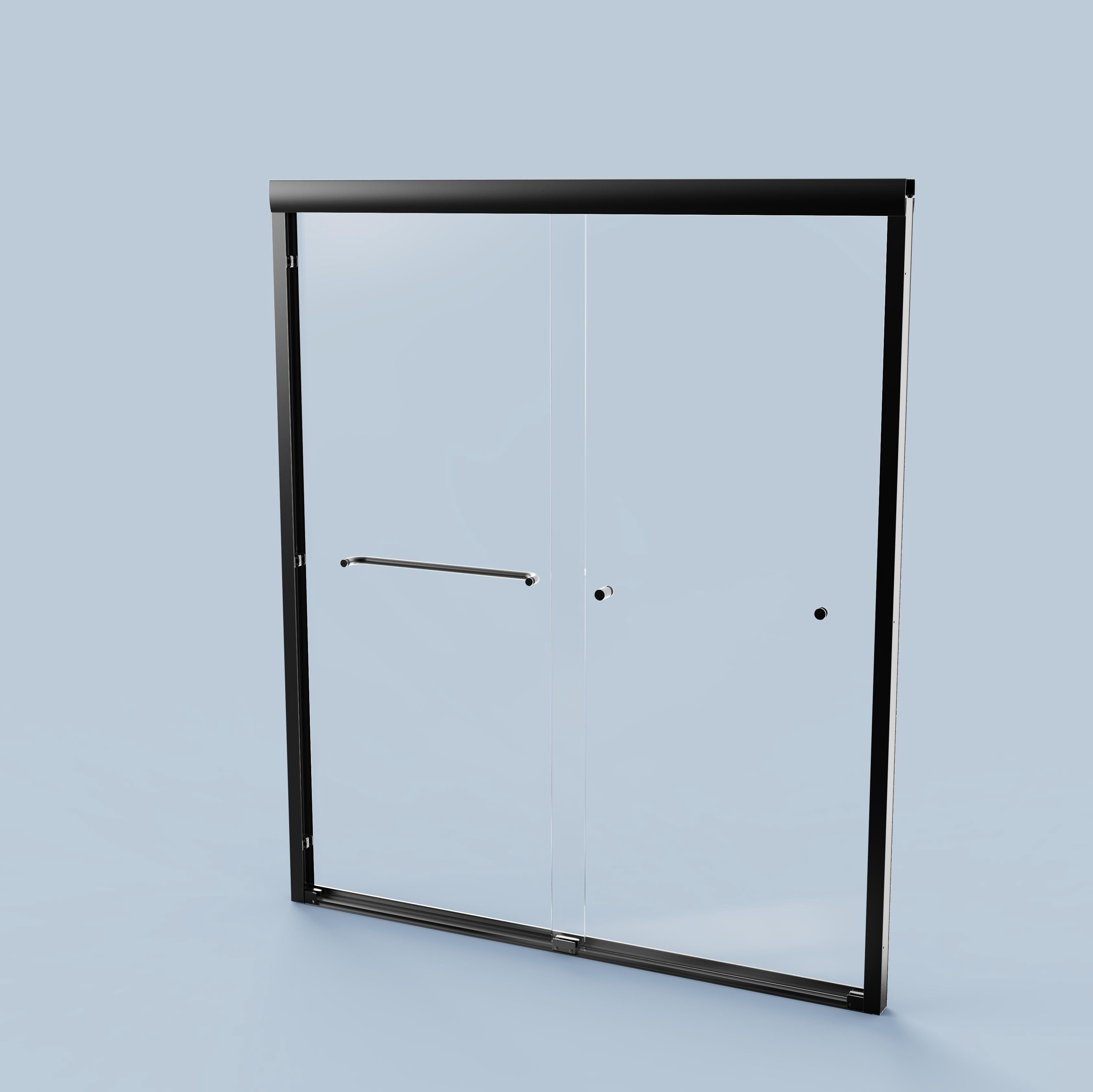 Leumius 56"-60"W x 72" H Semi-Frameless Double Sliding Shower Door, Bypass Shower Door, 1/4" (6mm) Thick SGCC Tempered Glass Door, Matte Black