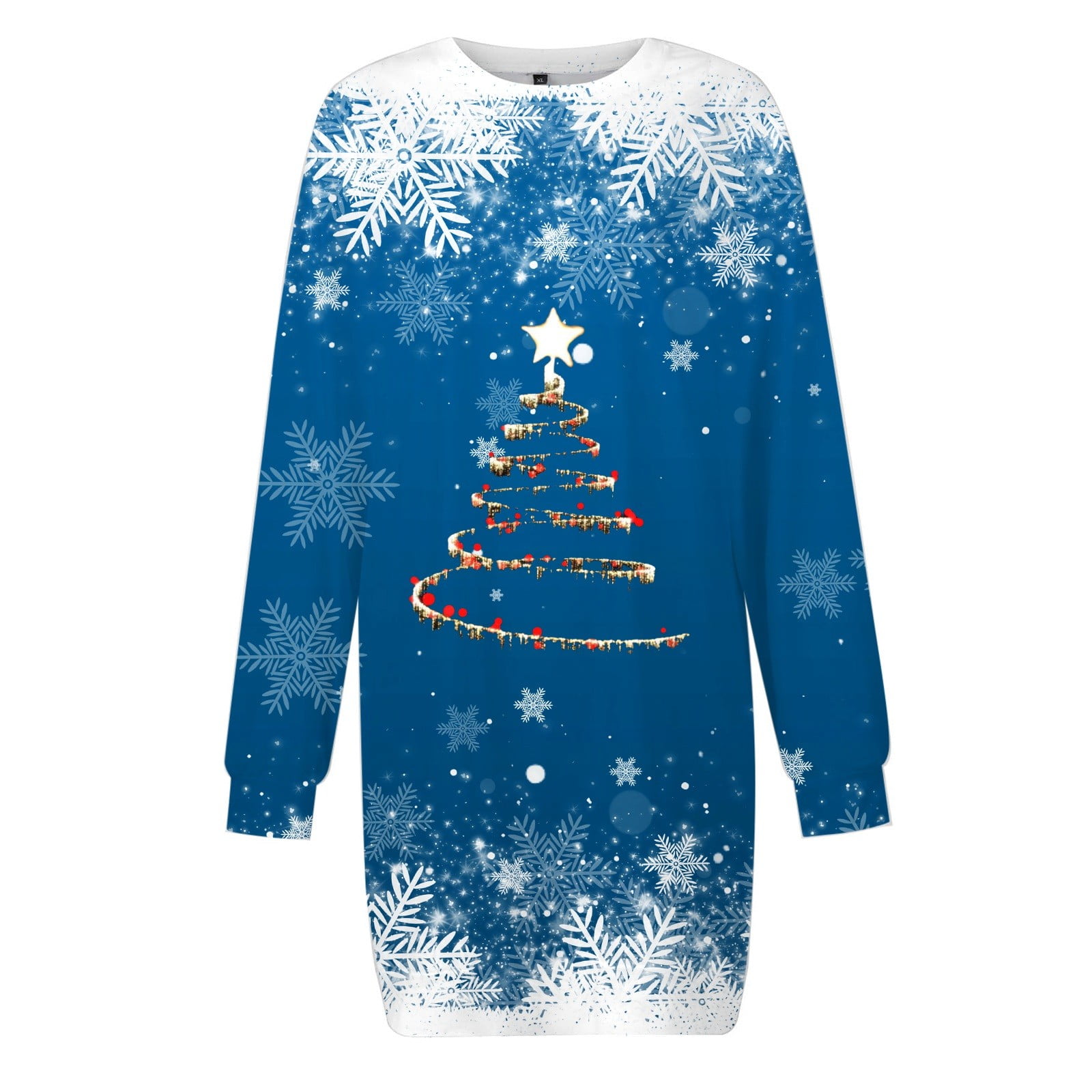 Robe Pull Femme Imprimé Noël - Manches Longues, Col Rond, Ample Et Décontractée