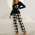 thumbnail image 4 of Womens Pajamas Sets Long Sleeve Plaid Heart Print Pullover Tops Loose Wide Leg Plaid Pajamas Pants Loungewear Sleepwear, 4 of 7