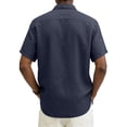 thumbnail image 3 of VV AVEORS Mens Button Down Short Sleeve Shirts Summer Beach Vacation Untucked Casual Tops Business Workout Linen Shirt Navy M, 3 of 3