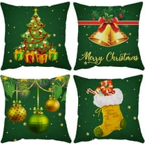 Merry Christmas Pillow Covers 16x16 Set of 4 Velvet Christmas Pillow Cases Red Green Xmas Holiday Throw Pillow Covers Soft Christmas Tree Cushion Covers for Outdoor Home Bed Sofa Couch(16 Inch)