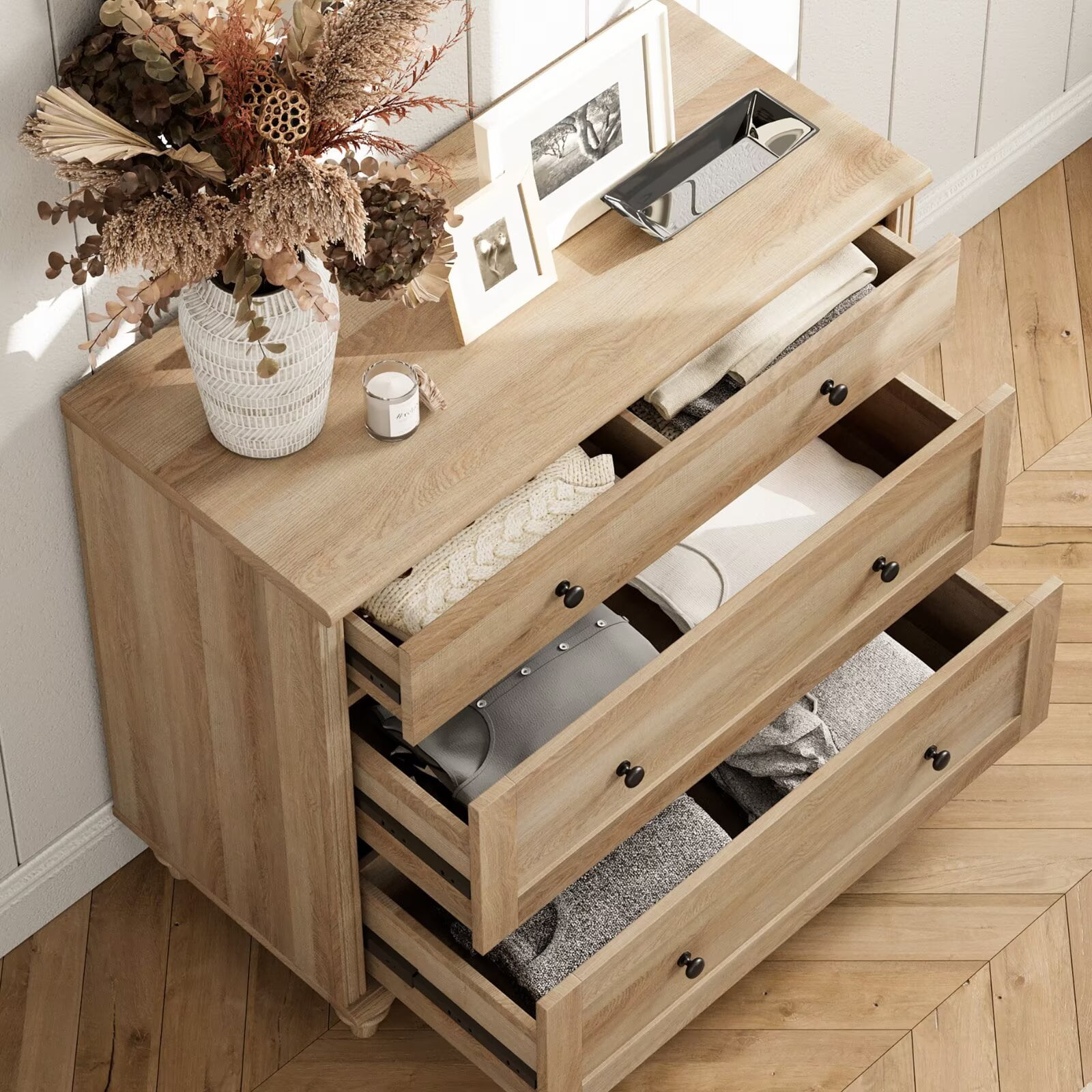 Oak Kitchen Sideboard Buffet Cabinet with Storage, 4-in-1 Glass Cabinet & Dresser Set for Dining Room, TV Console Table Entertainment Center for Living Room