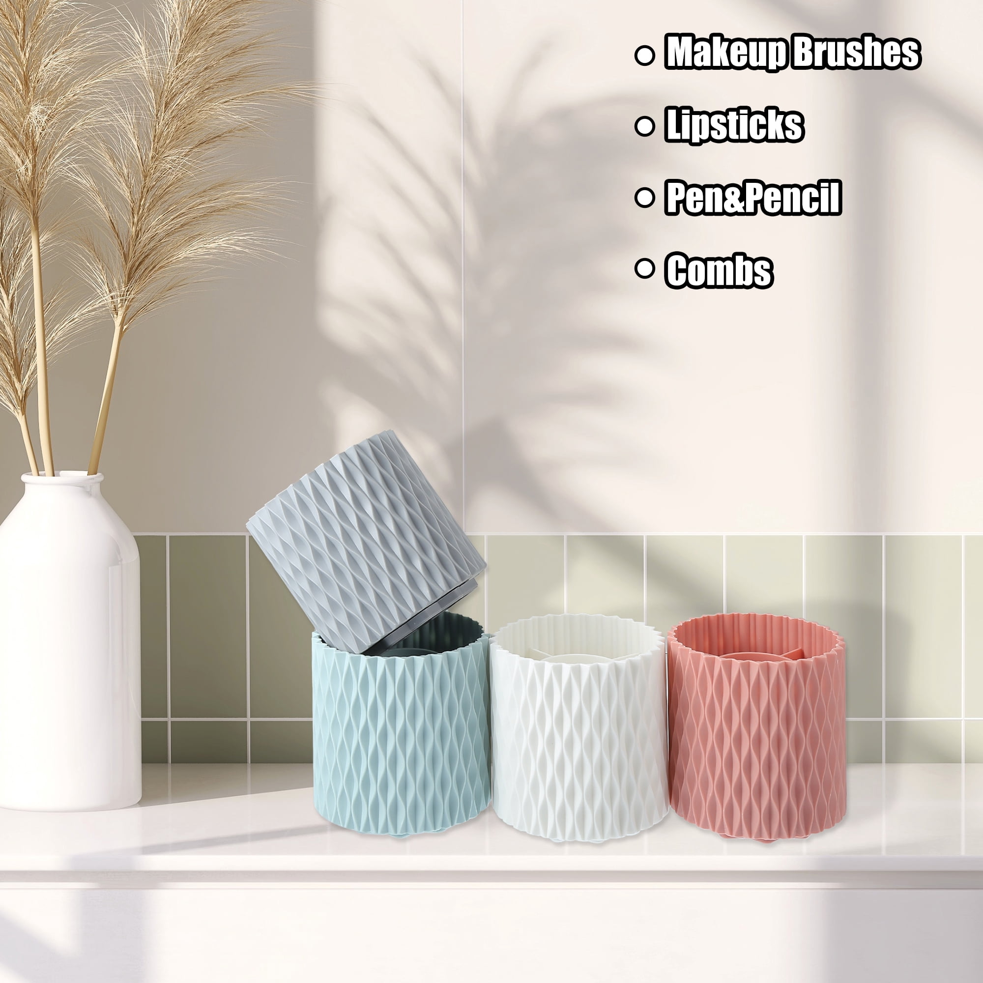 Unique Bargains Makeup Brush Holder Organize 360° Rotating Makeup Organizer for Vanity pink